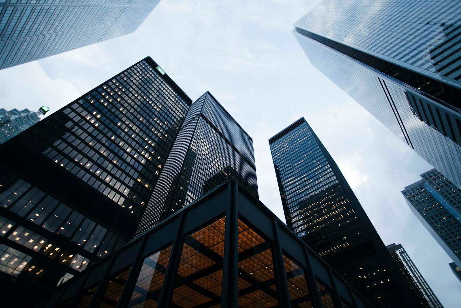 Modern infrastructure looking up at skyscrapers